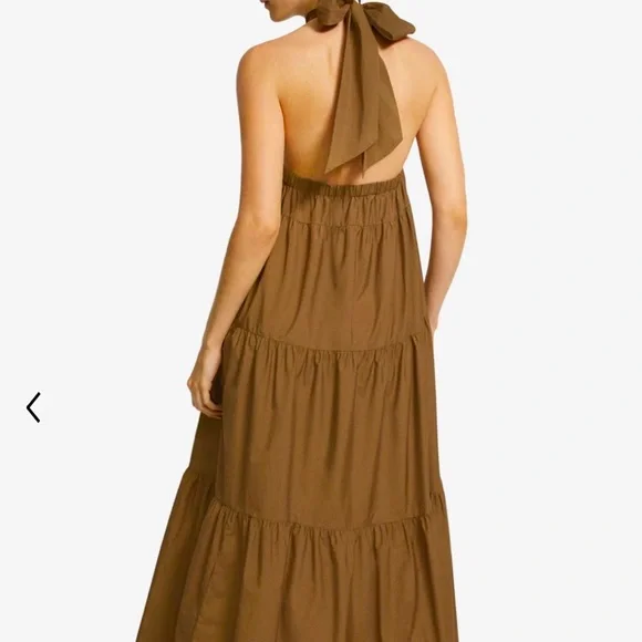 Tiered Halter Maxi Dress in Cotton Blend - Fawn